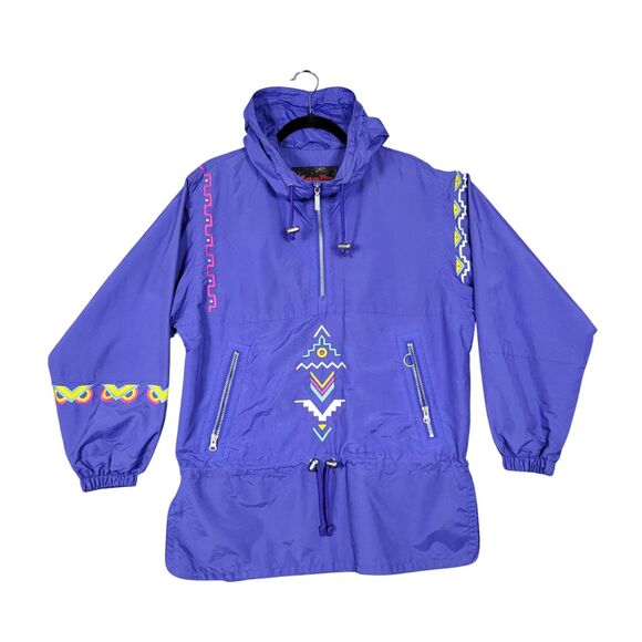 Vintage KAELIN 4360 Blue Southwestern Embroidered 1/2 Zip Anorak Jacket SIZE 8 - Picture 1 of 13